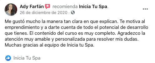 Recomendacion curso de aparato logia de Spa de  Ady Farfán